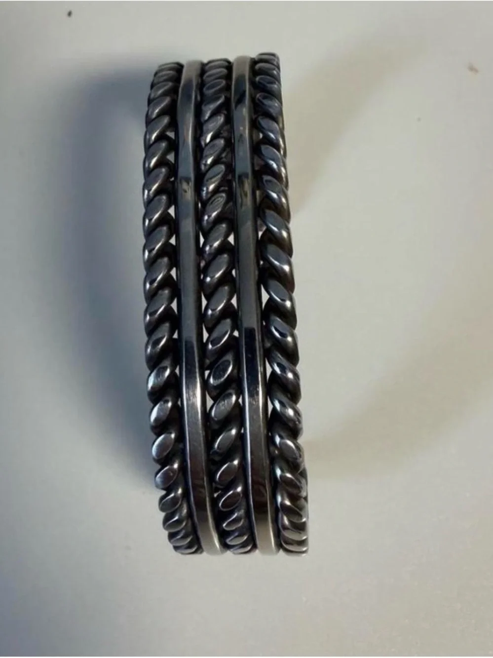Vintage Heavy Stainless Steel Southwestern Cuff Bracelet Artisan Welded - 8”